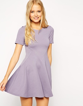 ASOS Skater Dress With Textured Seam Detail And Short Sleeves